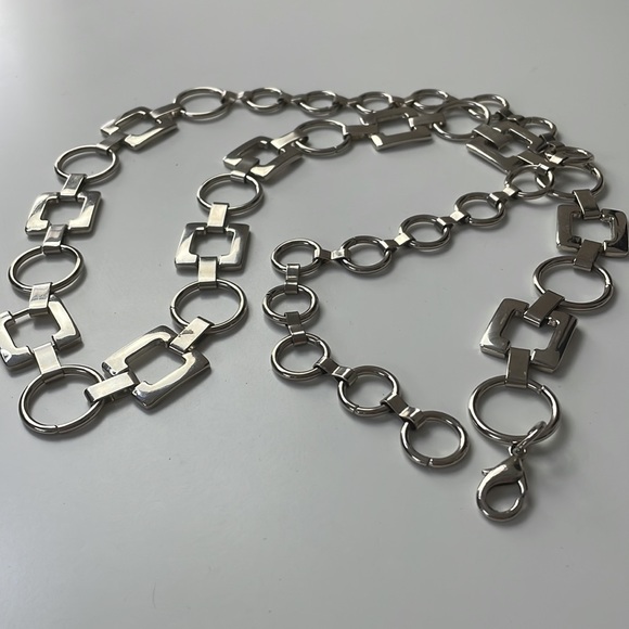 Silver Toned Adjustable Geometric Chain Belt Size M/L - Picture 3 of 7